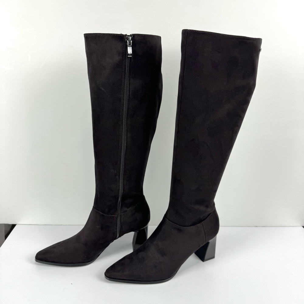 DKNY Salem Boots Dark Brown Witchy Pointed Toe Knee High Chunky Heeled Boots 6.5 - Picture 5 of 13